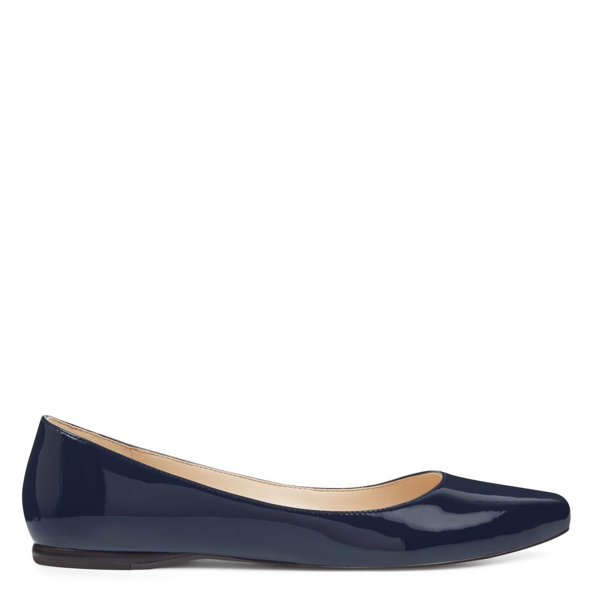 Navy Women\'s Nine West Speakup Almond Toe Flats | PRYN07253