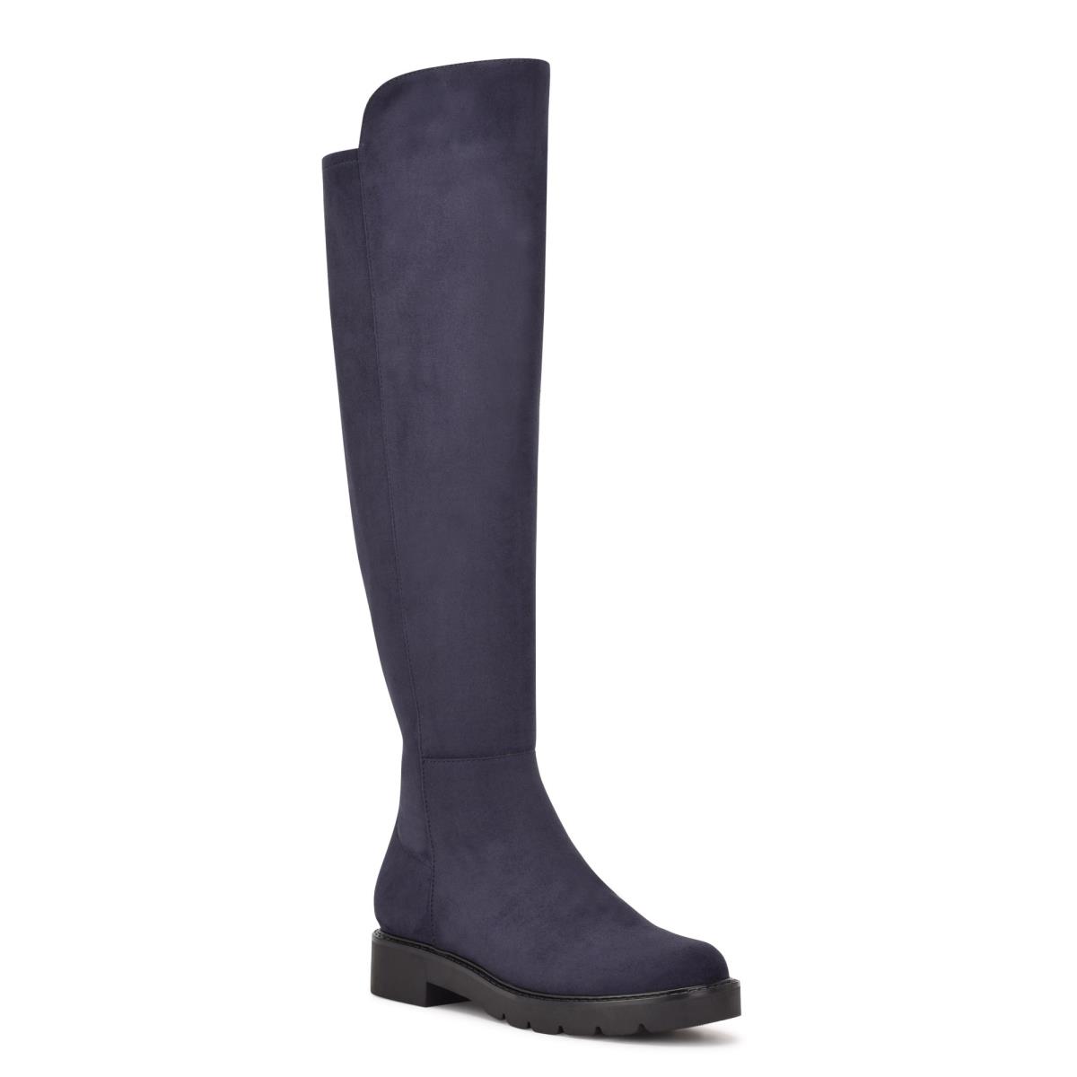 Navy Women's Nine West Tread Over The Knee Lug Sole Boots | TYUQ64195