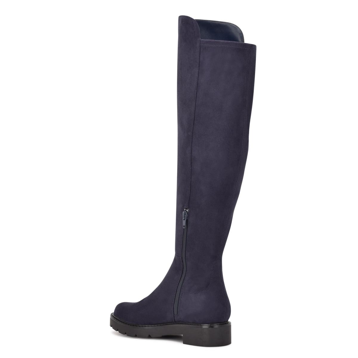 Navy Women's Nine West Tread Over The Knee Lug Sole Boots | TYUQ64195