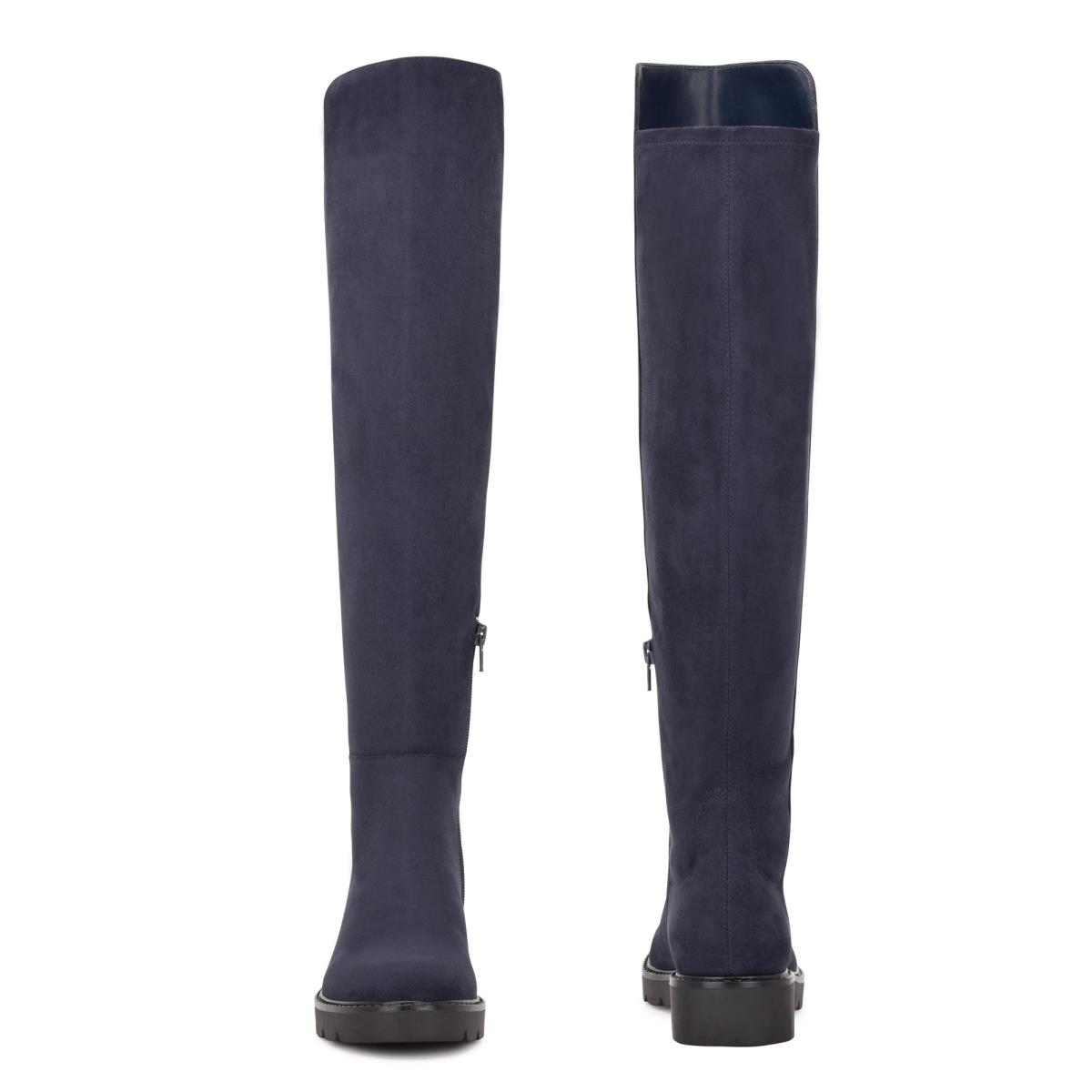 Navy Women's Nine West Tread Over The Knee Lug Sole Boots | TYUQ64195