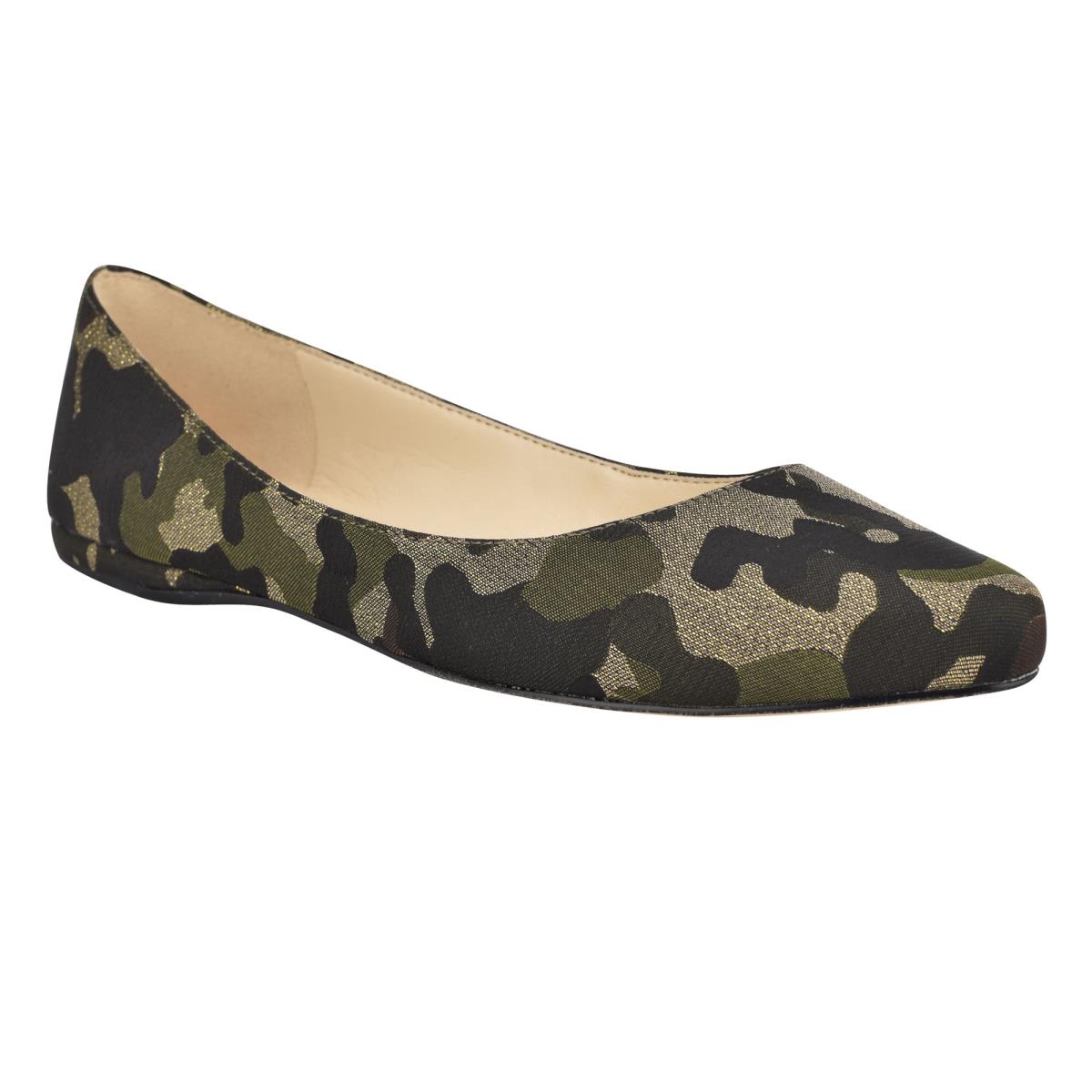 Olive Women's Nine West Speakup Almond Toe Ballet Flats | DXUK89543