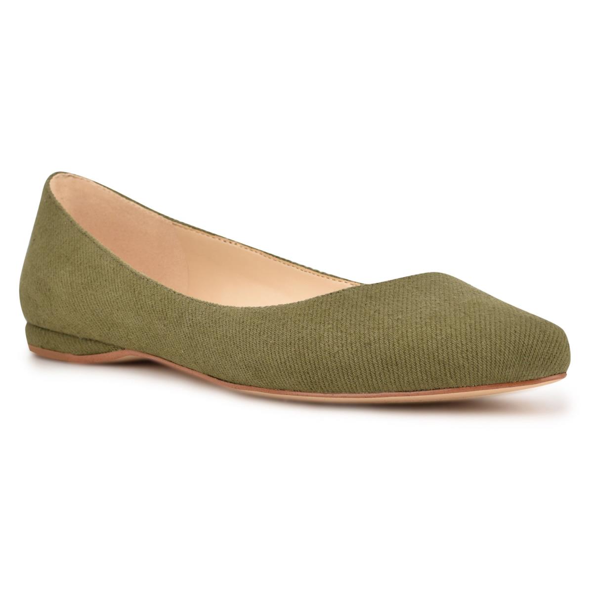 Olive Women's Nine West Speakup Almond Toe Ballet Flats | VTNH87106