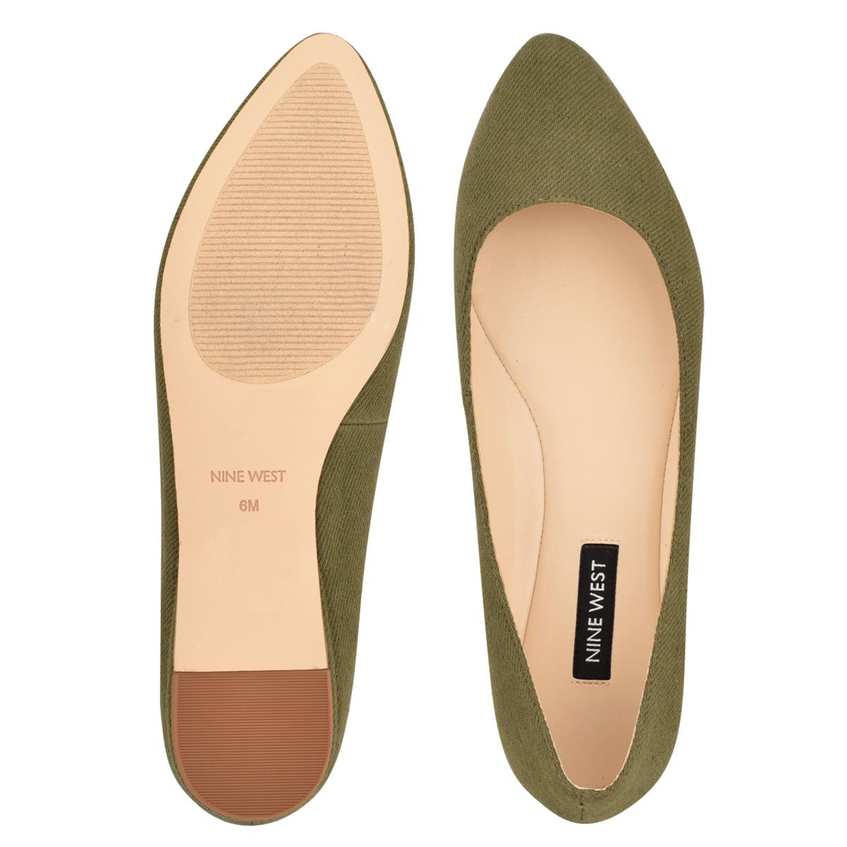 Olive Women's Nine West Speakup Almond Toe Ballet Flats | VTNH87106