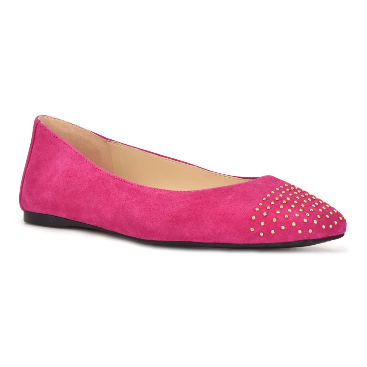 Pink Women's Nine West Aloha Studded Square-Toe Ballet Flats | BTJC52168