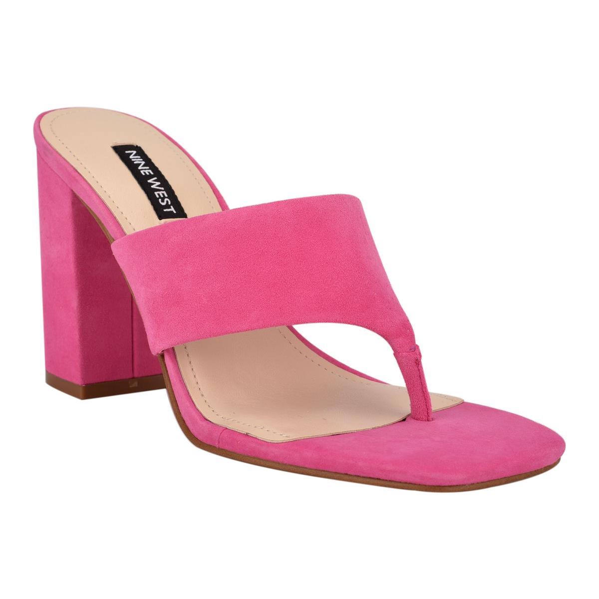 Pink Women's Nine West Gogo Block Heel Slide Sandals | JXFI41738