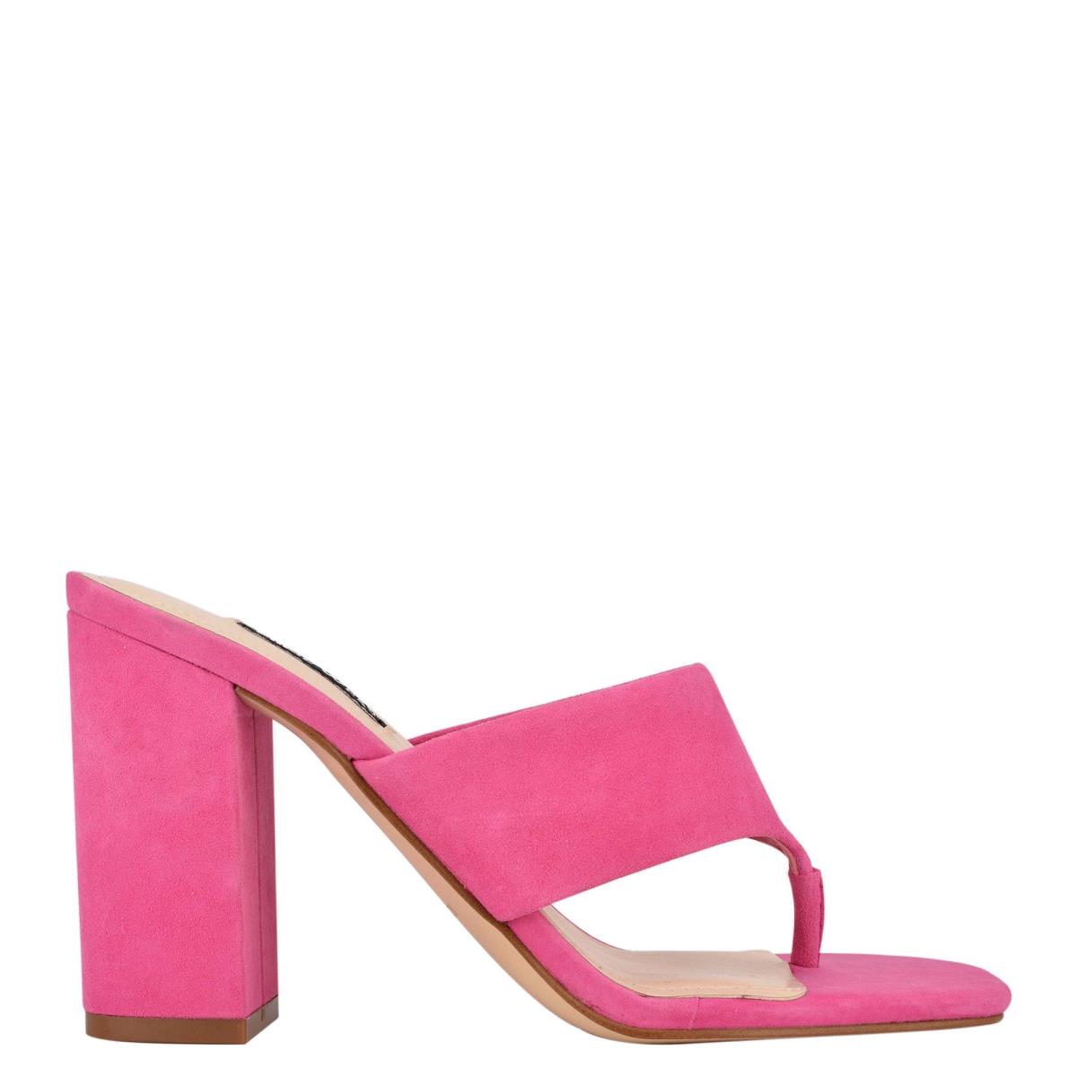 Pink Women\'s Nine West Gogo Block Heel Slide Sandals | JXFI41738