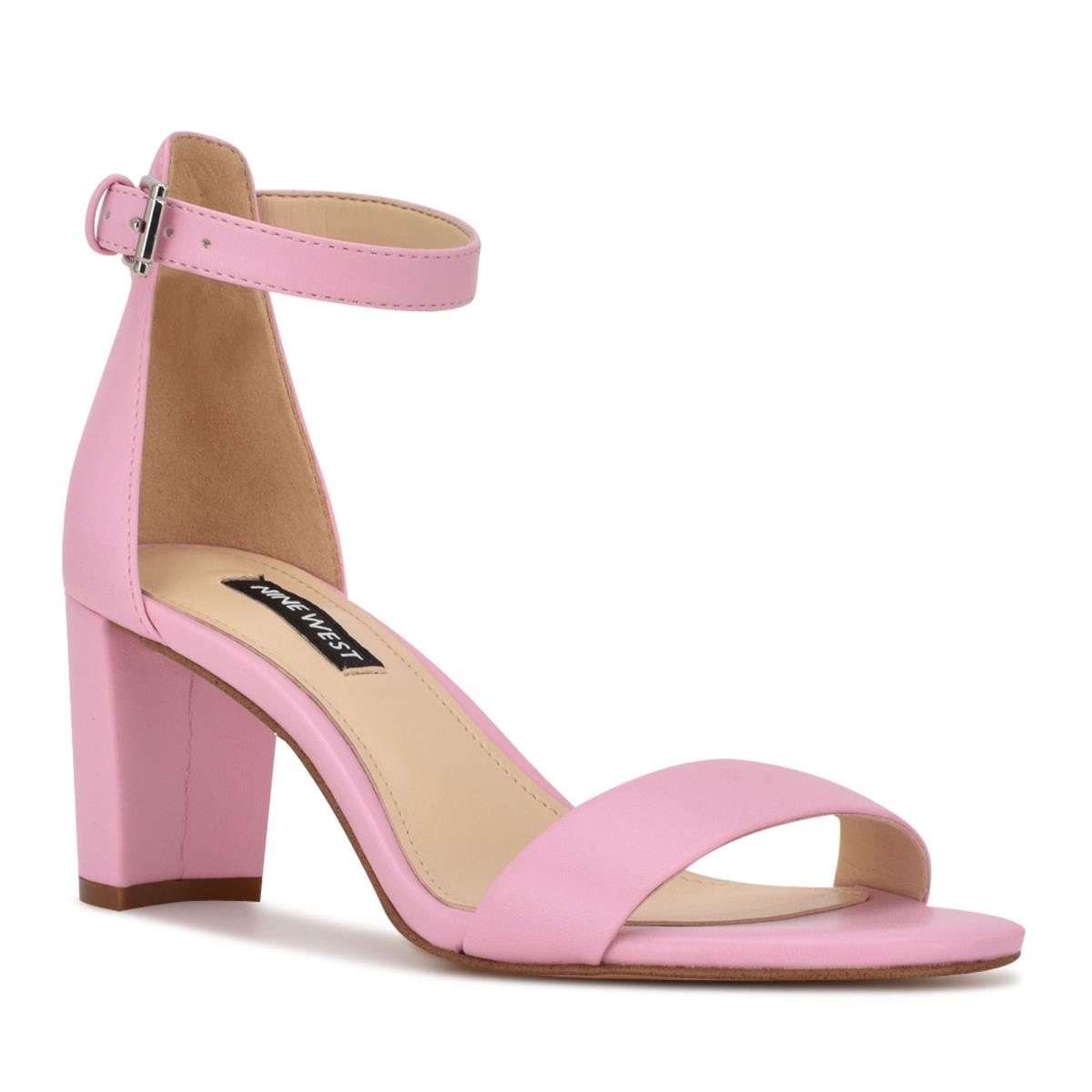 Pink Women's Nine West Pruce Ankle Strap Block Heels Sandals | JVZK21480