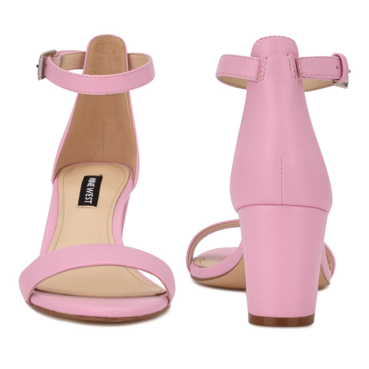 Pink Women's Nine West Pruce Ankle Strap Block Heels Sandals | JVZK21480