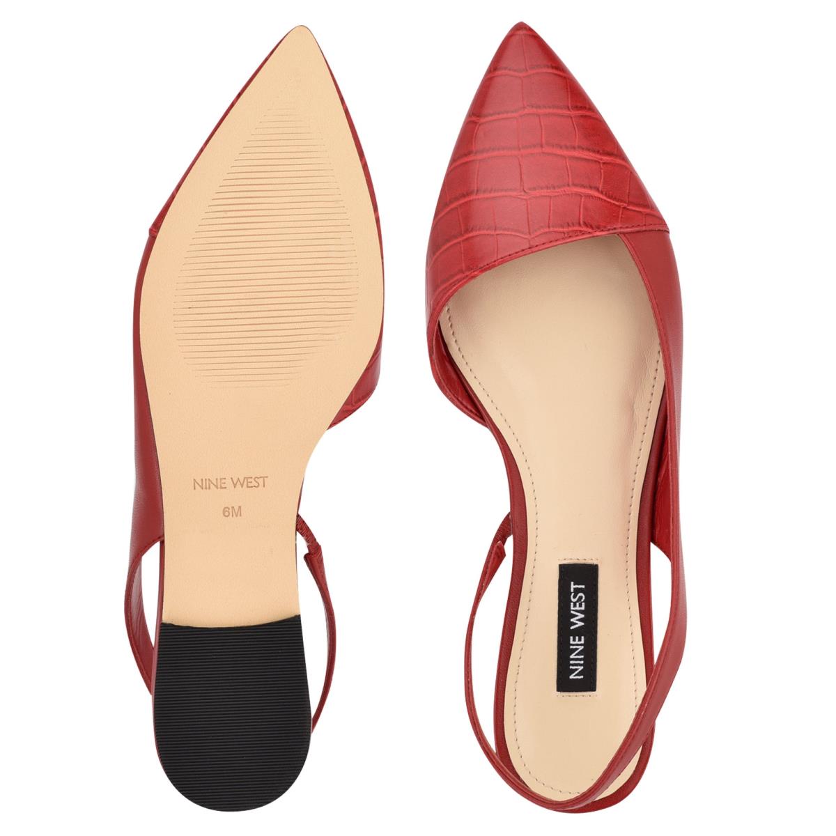 Red / Red Women's Nine West Beads Slingback Pointy Toe Flats | UNJP19250