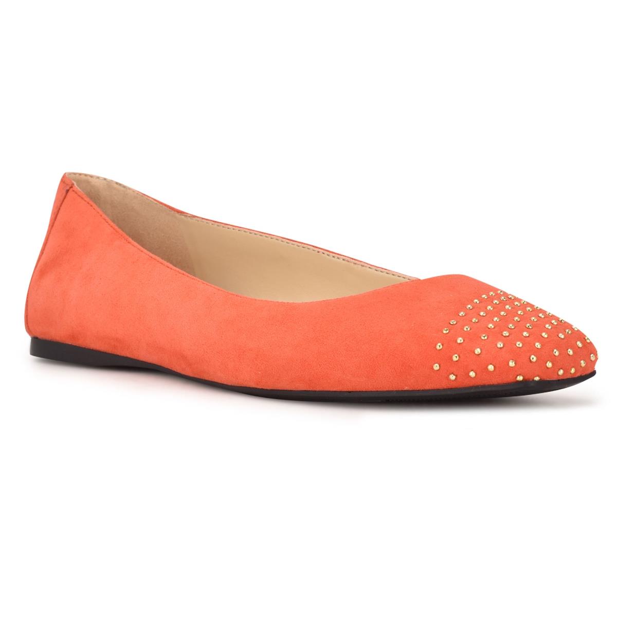 Red Women's Nine West Aloha Studded Square-Toe Ballet Flats | WOHR01973