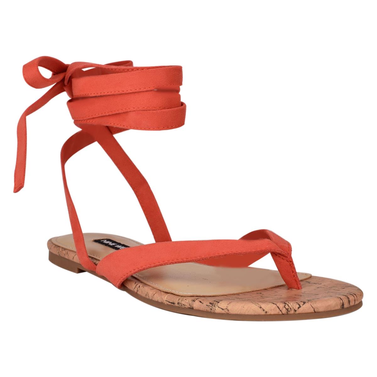 Red Women's Nine West Tiedup Ankle Wrap Flat Sandals | BVKC92731