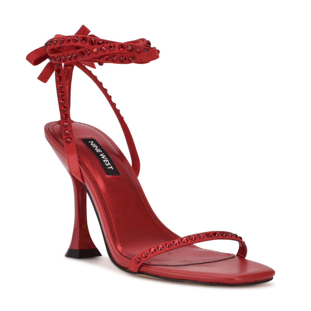 Red Women's Nine West Zing Ankle Wrap Heels Sandals | WVNY14837