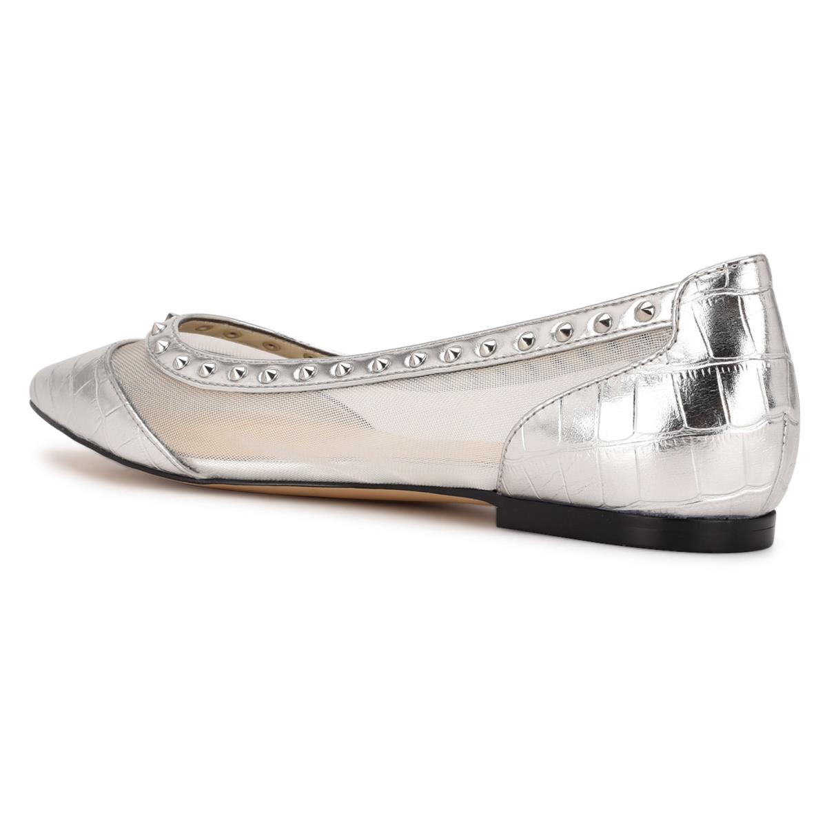 Silver Women's Nine West Bizzie Pointy Toe Ballet Flats | ITWR92308