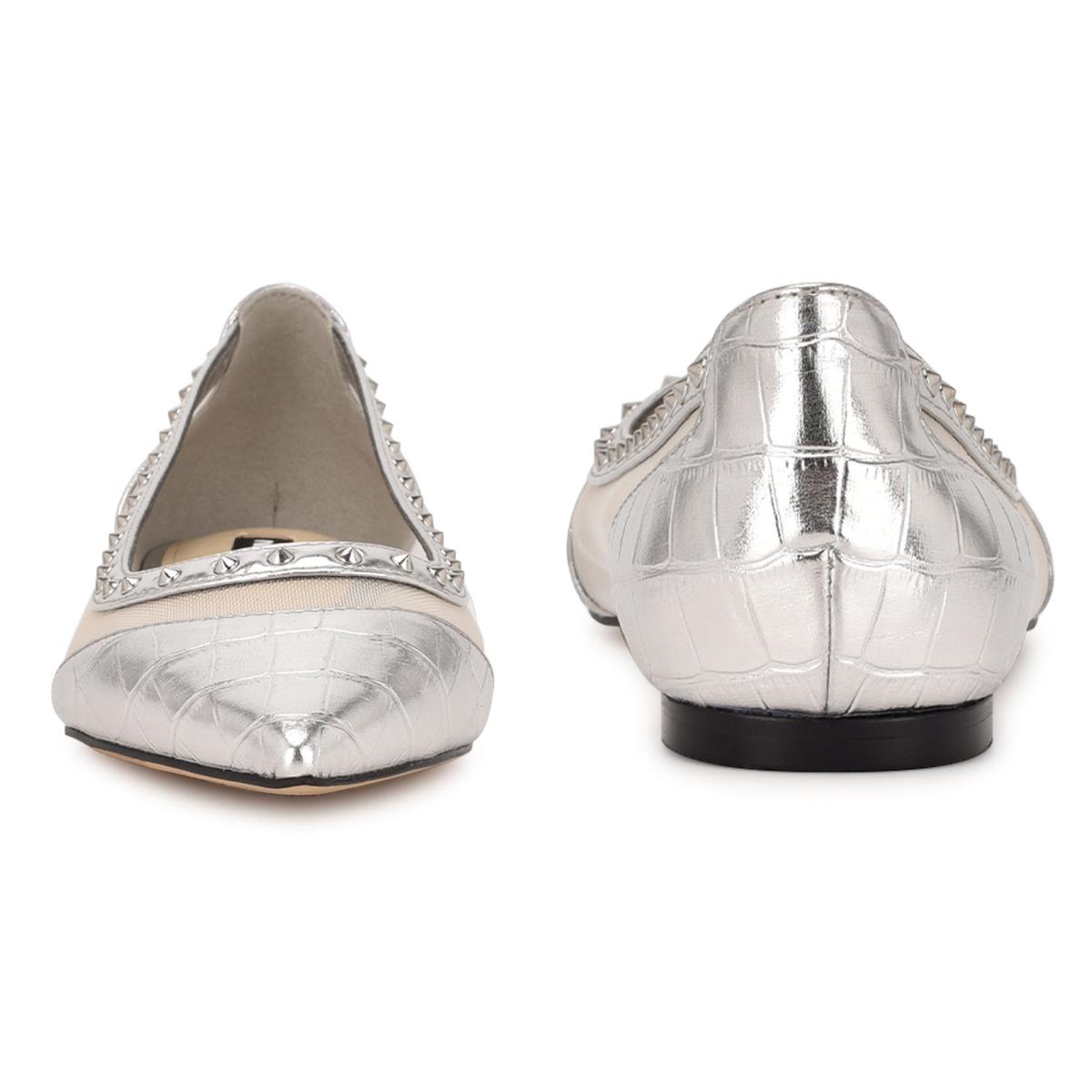 Silver Women's Nine West Bizzie Pointy Toe Ballet Flats | ITWR92308