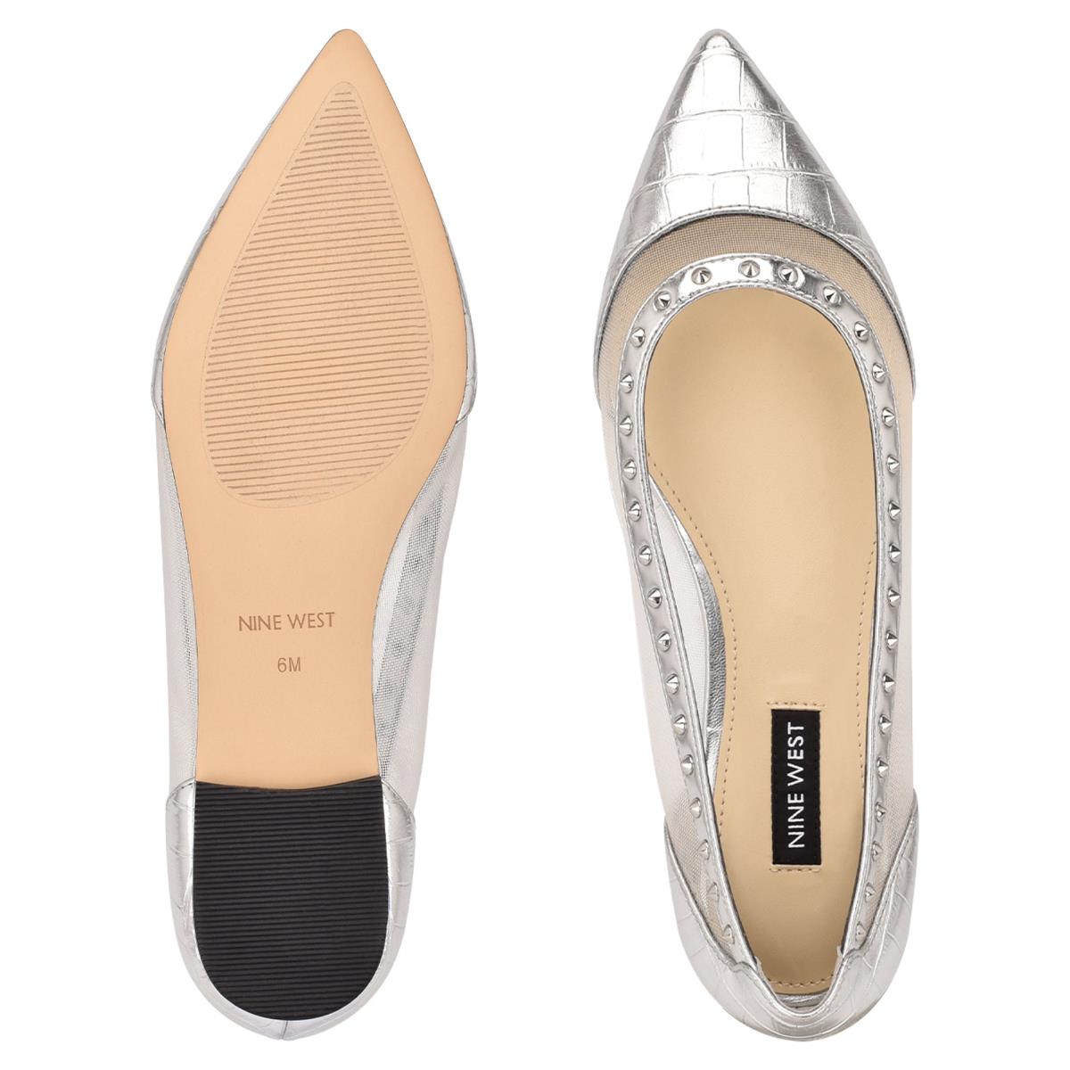 Silver Women's Nine West Bizzie Pointy Toe Ballet Flats | ITWR92308