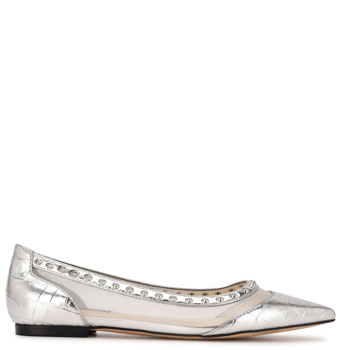 Silver Women\'s Nine West Bizzie Pointy Toe Ballet Flats | ITWR92308