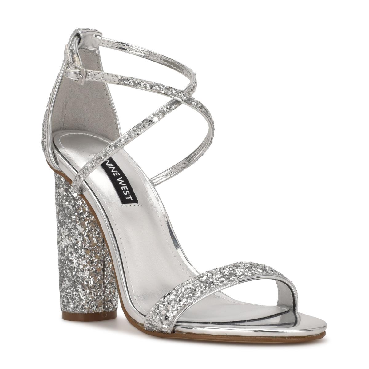 Silver Women's Nine West Celebra Heels Sandals | WQHJ76029