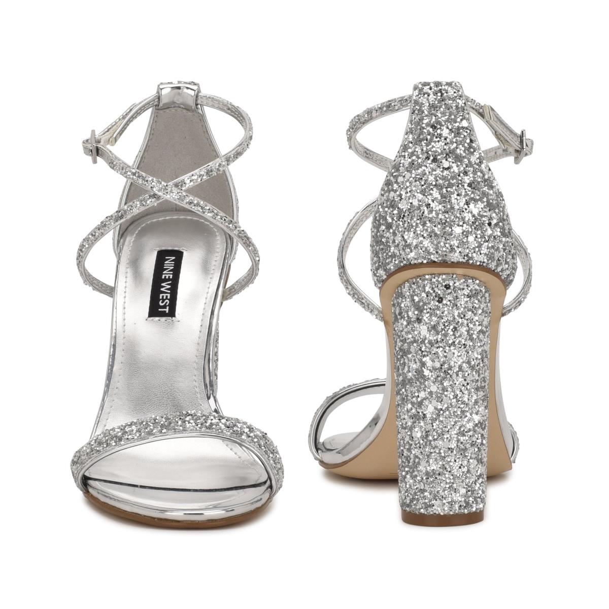 Silver Women's Nine West Celebra Heels Sandals | WQHJ76029