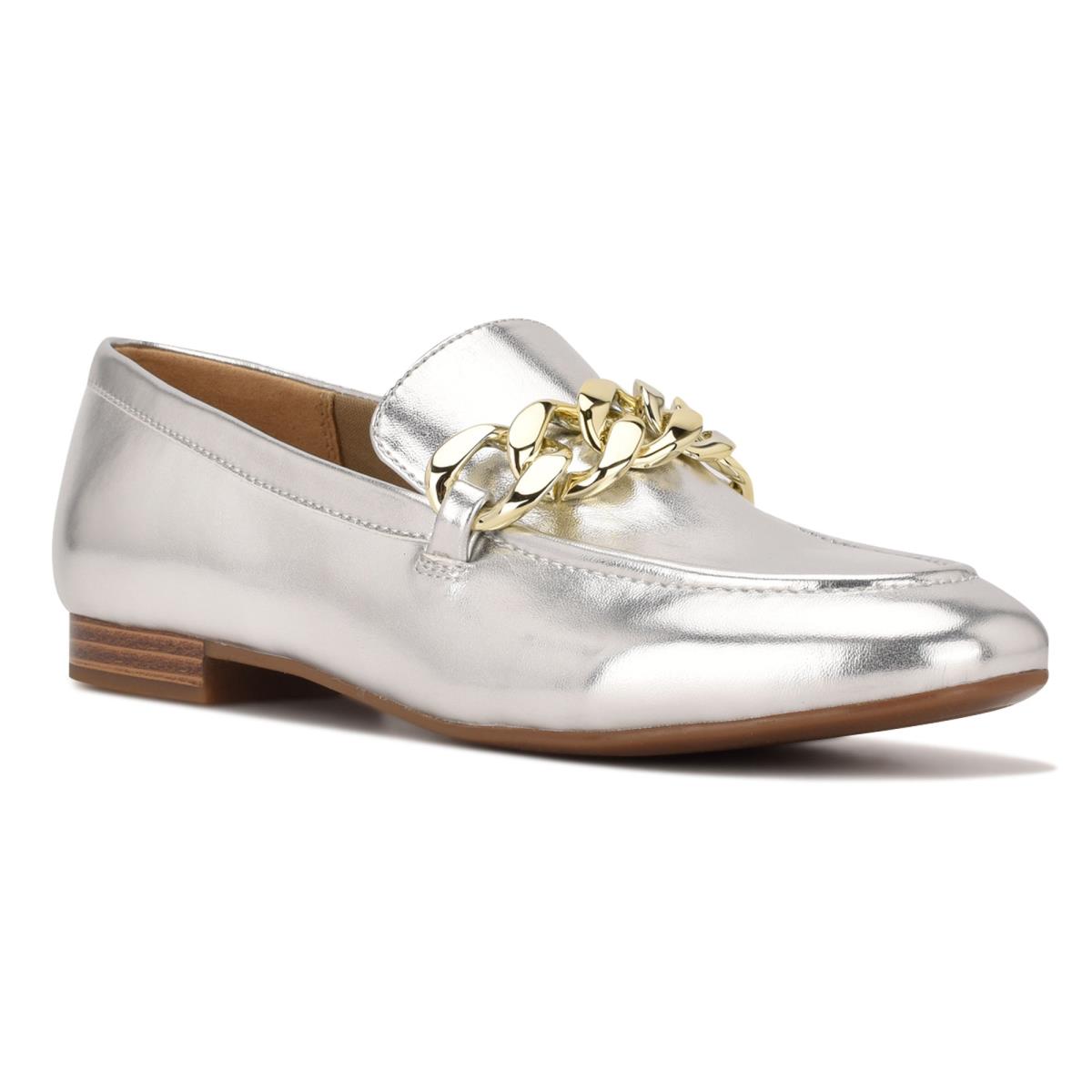 Silver Women's Nine West Chain Slip-On Loafers | BFVS57812