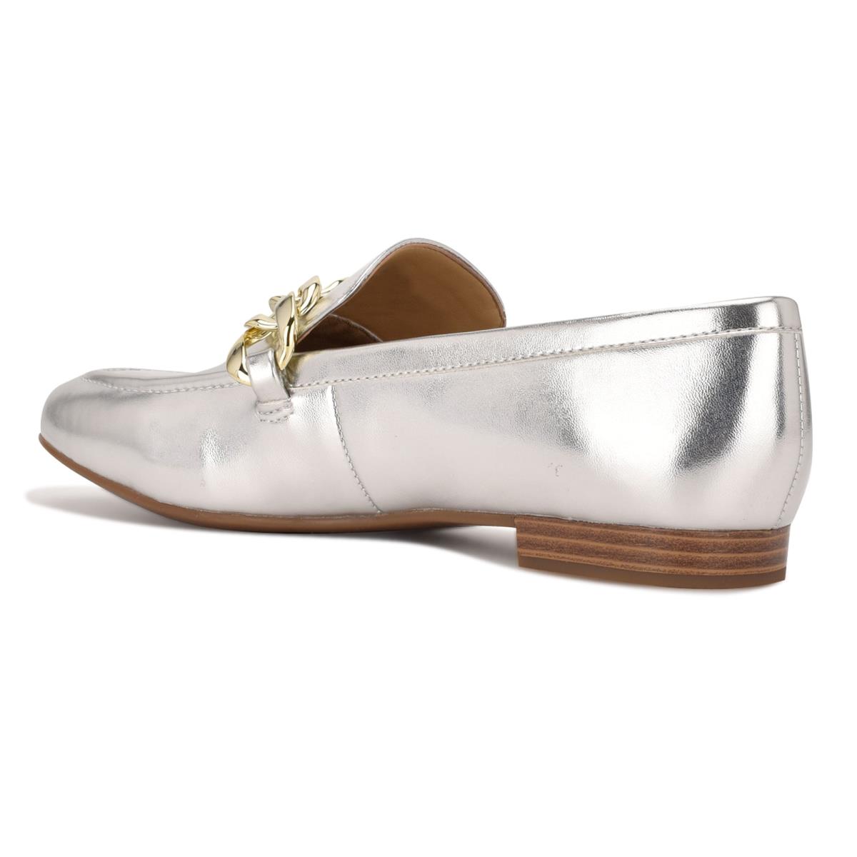 Silver Women's Nine West Chain Slip-On Loafers | BFVS57812