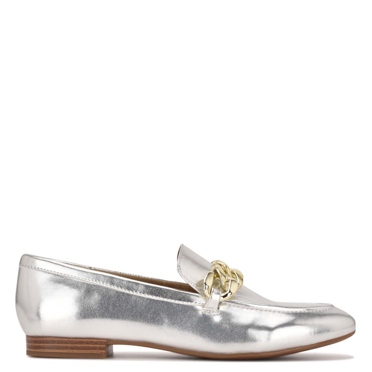 Silver Women\'s Nine West Chain Slip-On Loafers | BFVS57812