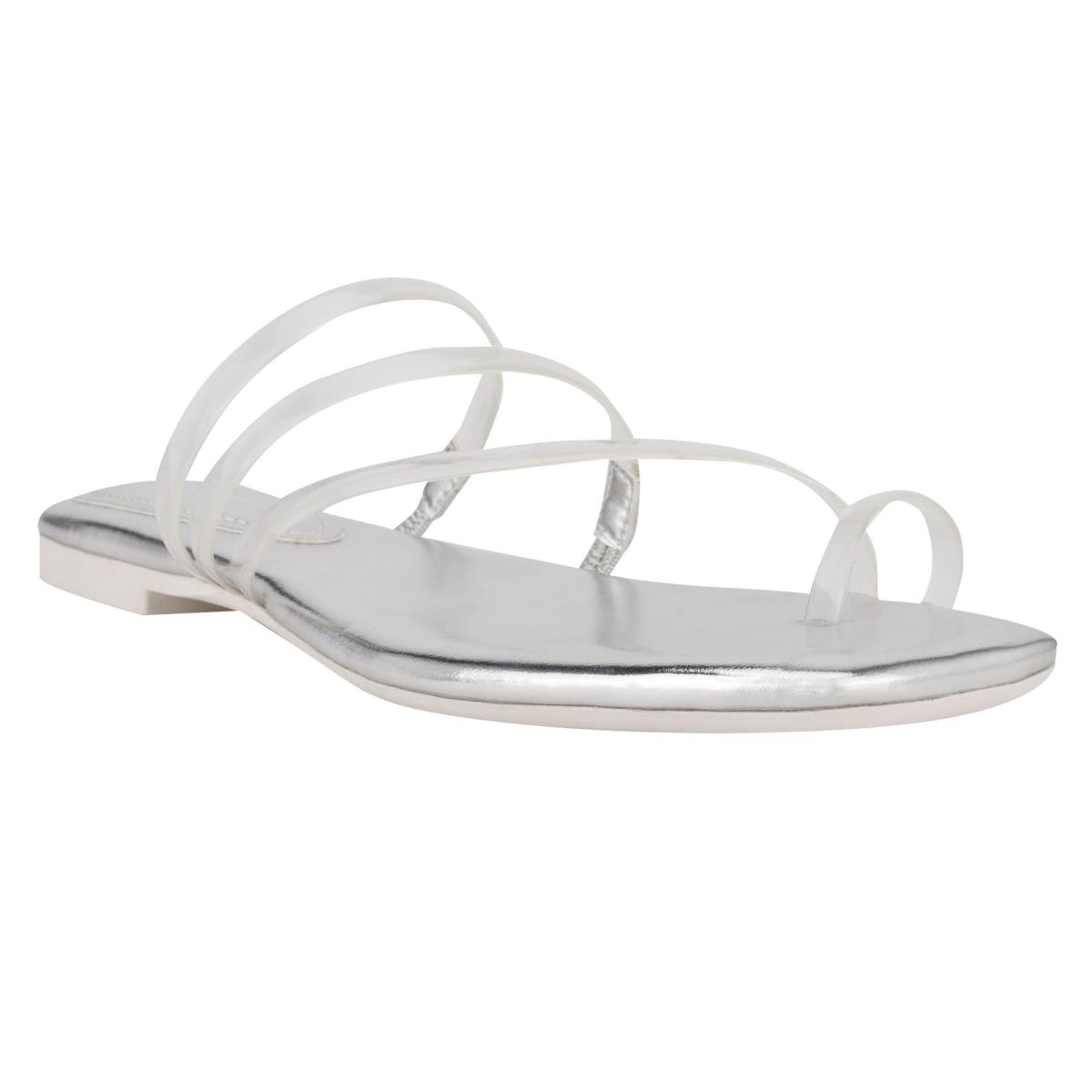 Silver Women's Nine West Darbie Flat Toe Ring Slide Sandals | YAZG60315