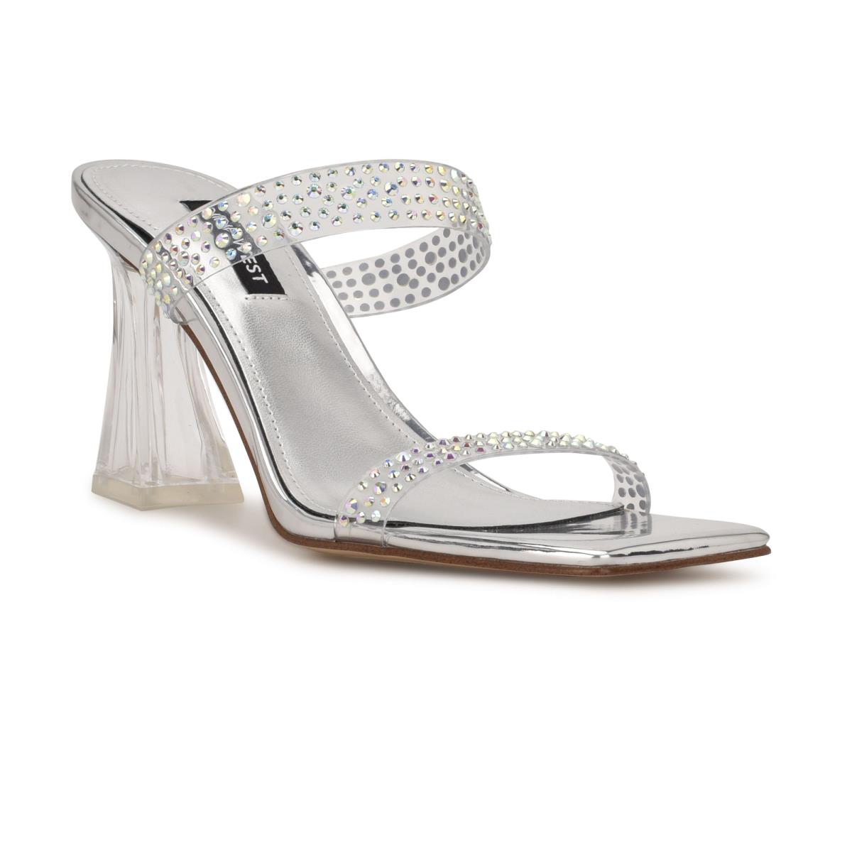 Silver Women's Nine West Darla Heeled Slide Sandals | NDAB20958