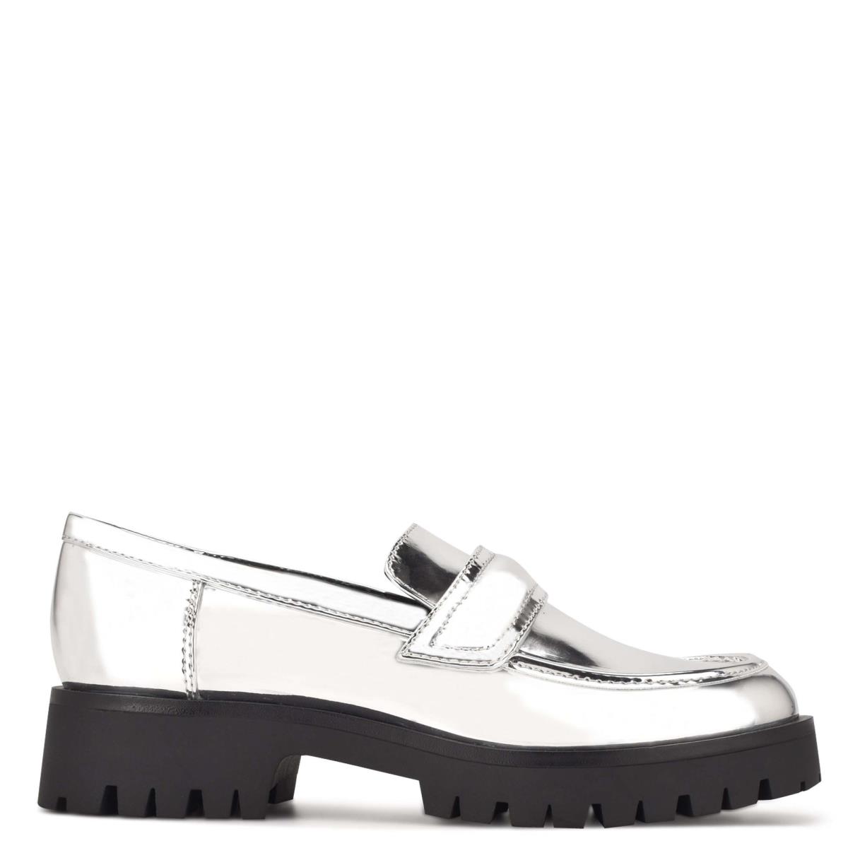 Silver Women\'s Nine West Garren Lug Sole Loafers | GRBI24537