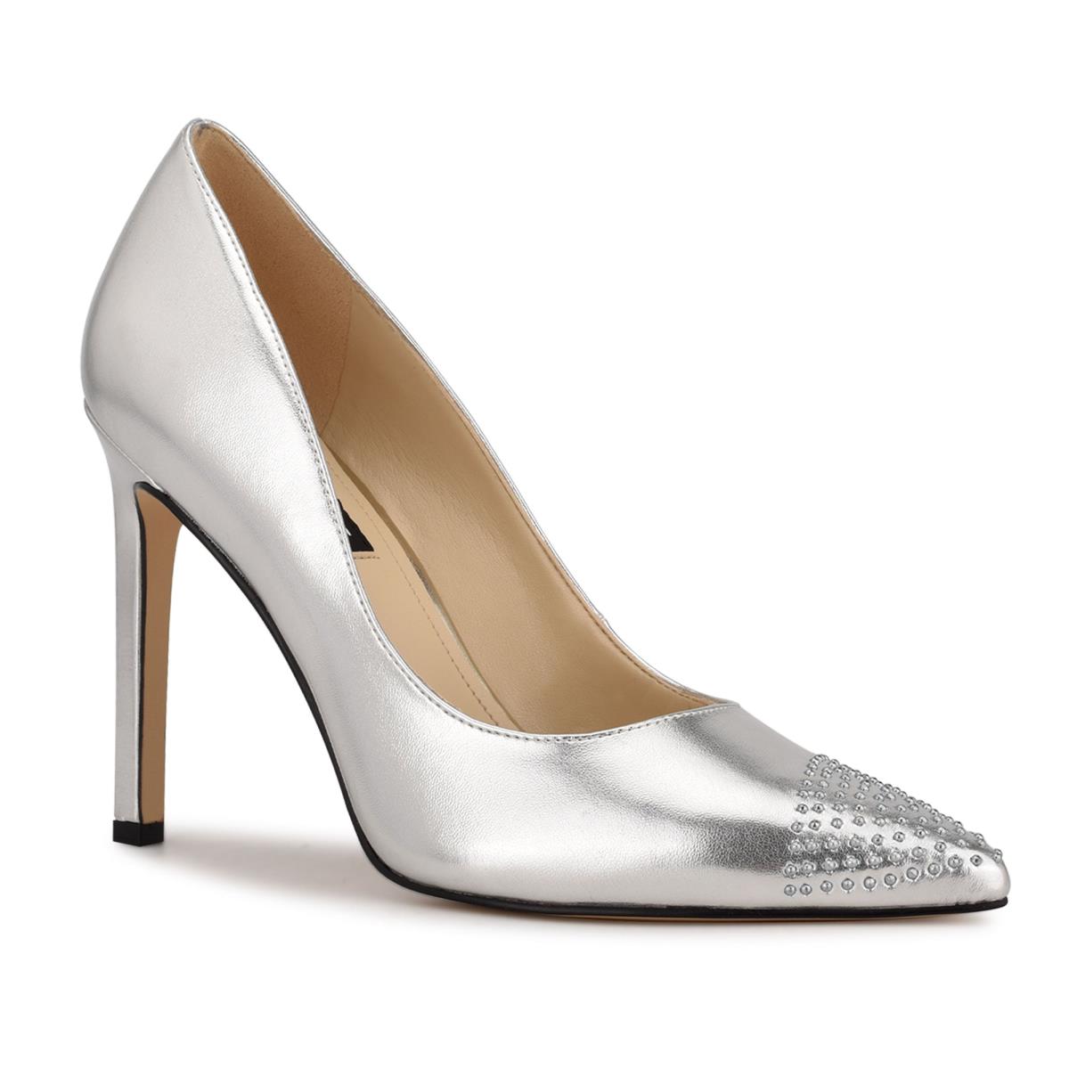 Silver Women's Nine West Tadaa Studded Pointy Toe Pumps | WBLY31852