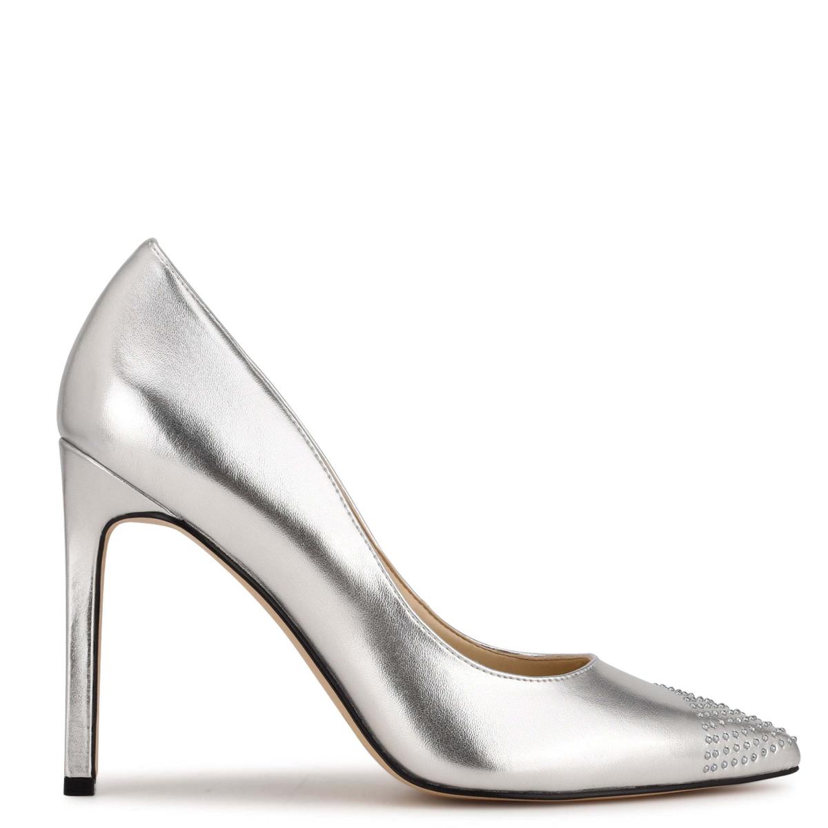 Silver Women\'s Nine West Tadaa Studded Pointy Toe Pumps | WBLY31852