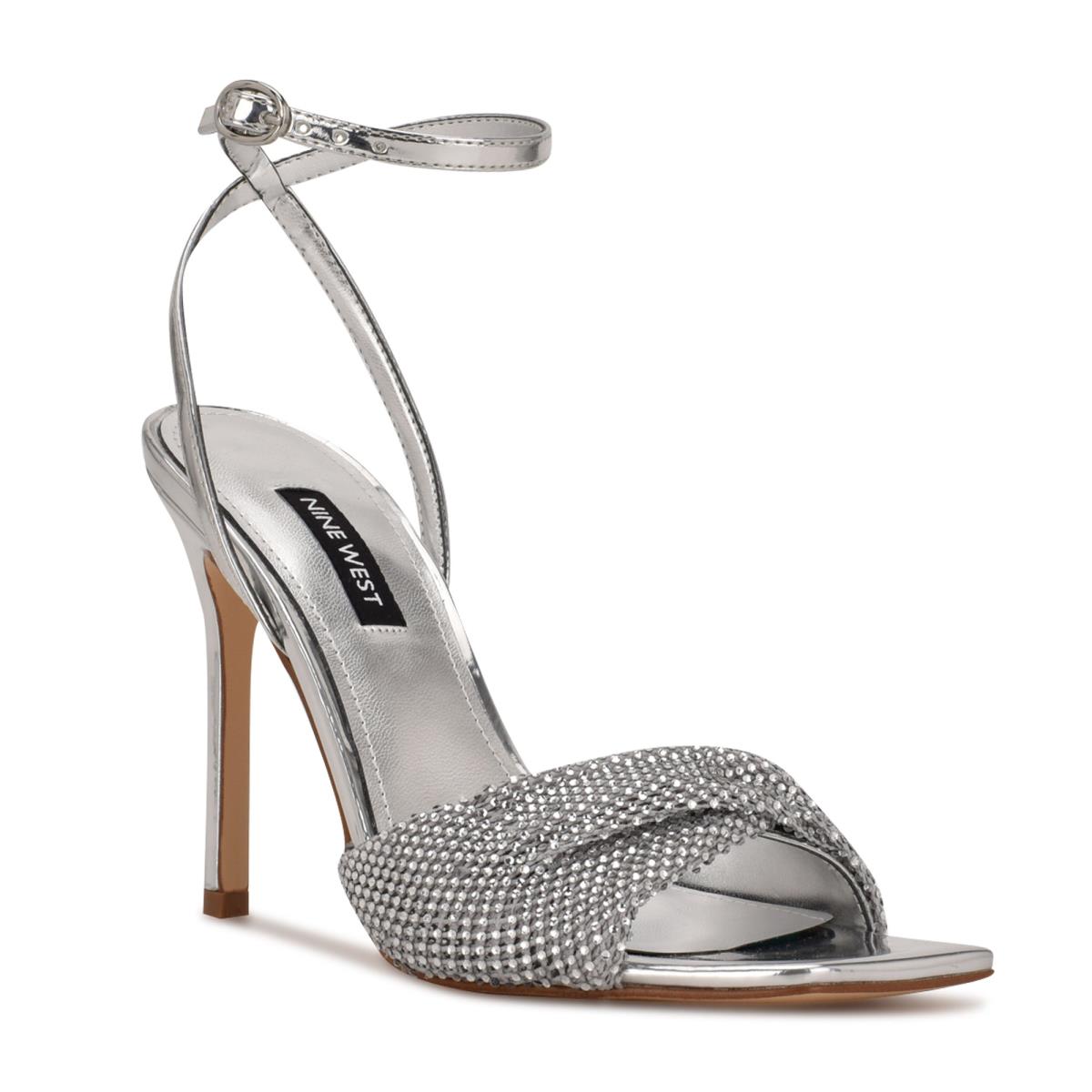 Silver Women's Nine West Twinkle Heeled Dress Sandals | KPQW04761