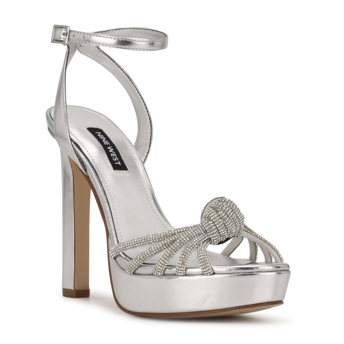 Silver Women's Nine West Wowzz Platform Dress Sandals | HUIV31275