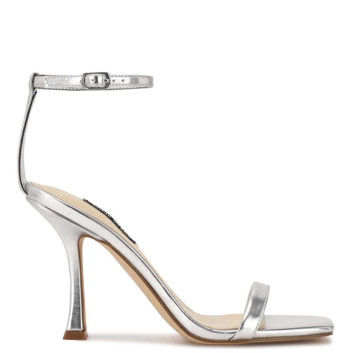 Silver Women\'s Nine West Yess Ankle Strap Sandals | PJXR91205