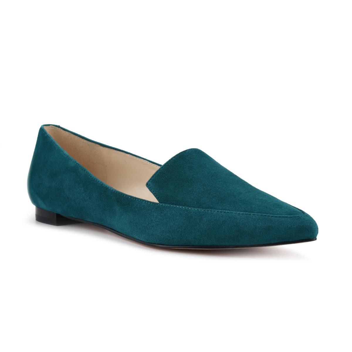 Turquoise Women's Nine West Abay Smoking Flats | QPGU15237