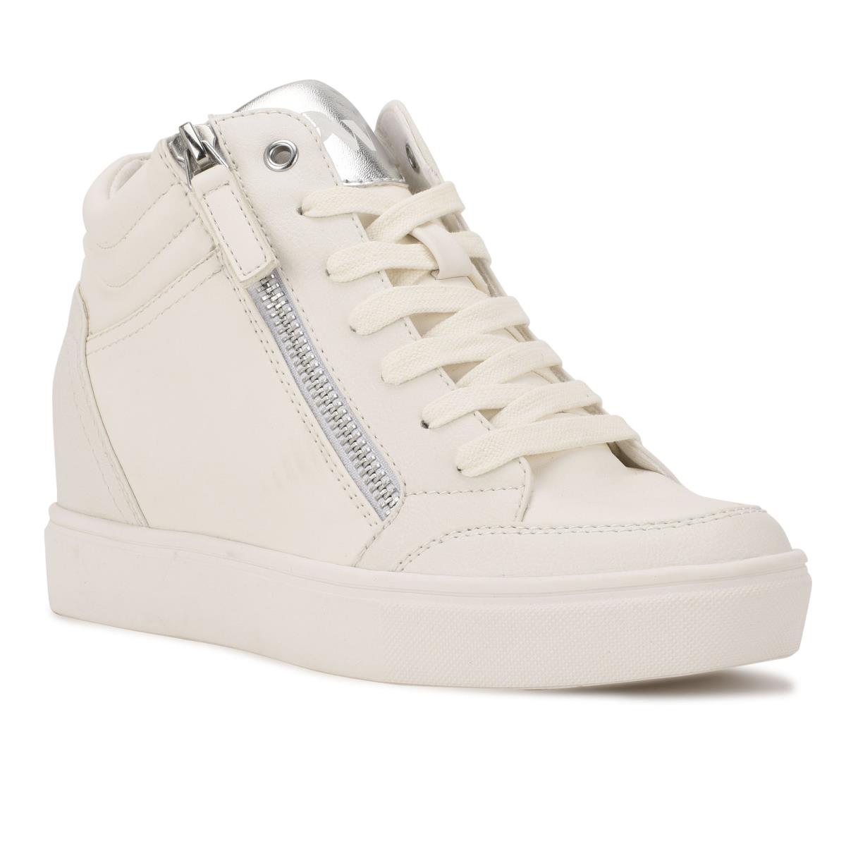 White / Silver Women's Nine West Tons High Top Hidden Wedge Sneakers Sneakers | URWE42307