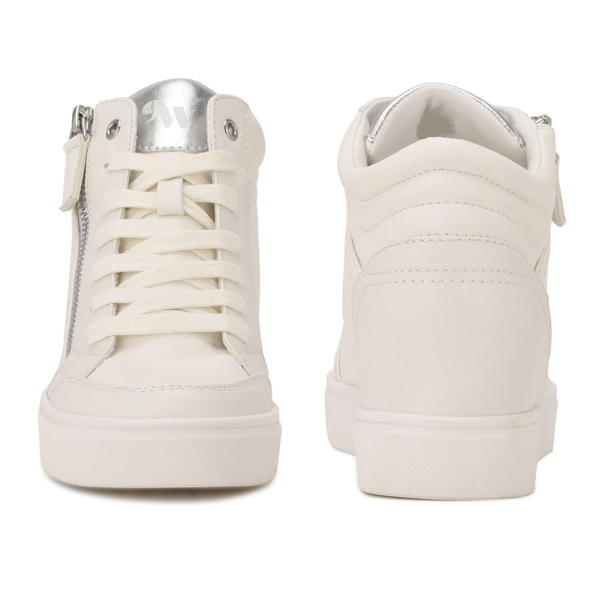 White / Silver Women's Nine West Tons High Top Hidden Wedge Sneakers Sneakers | URWE42307