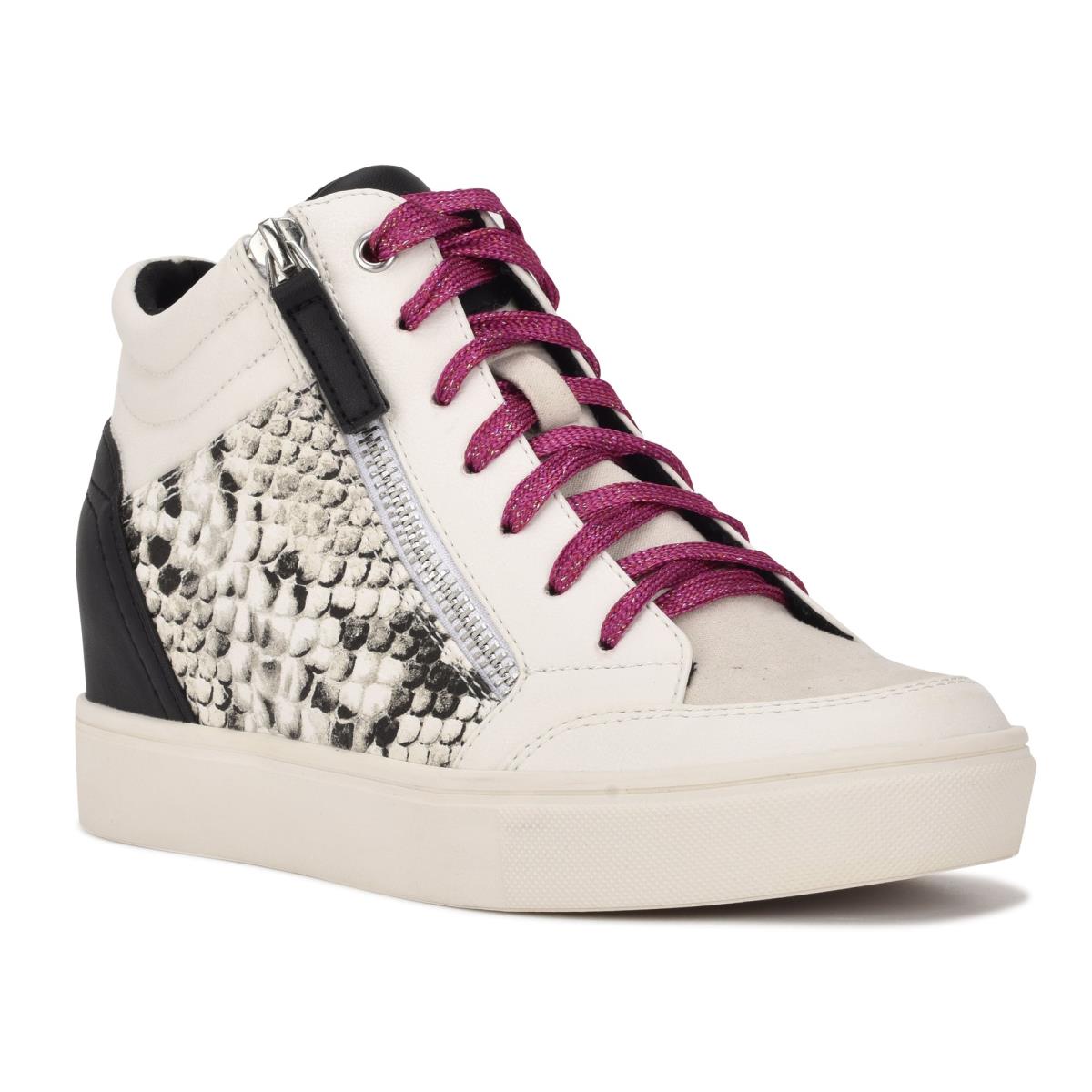 White / Snake Women's Nine West Tons High Top Hidden Wedge Sneakers Sneakers | TRKZ85764