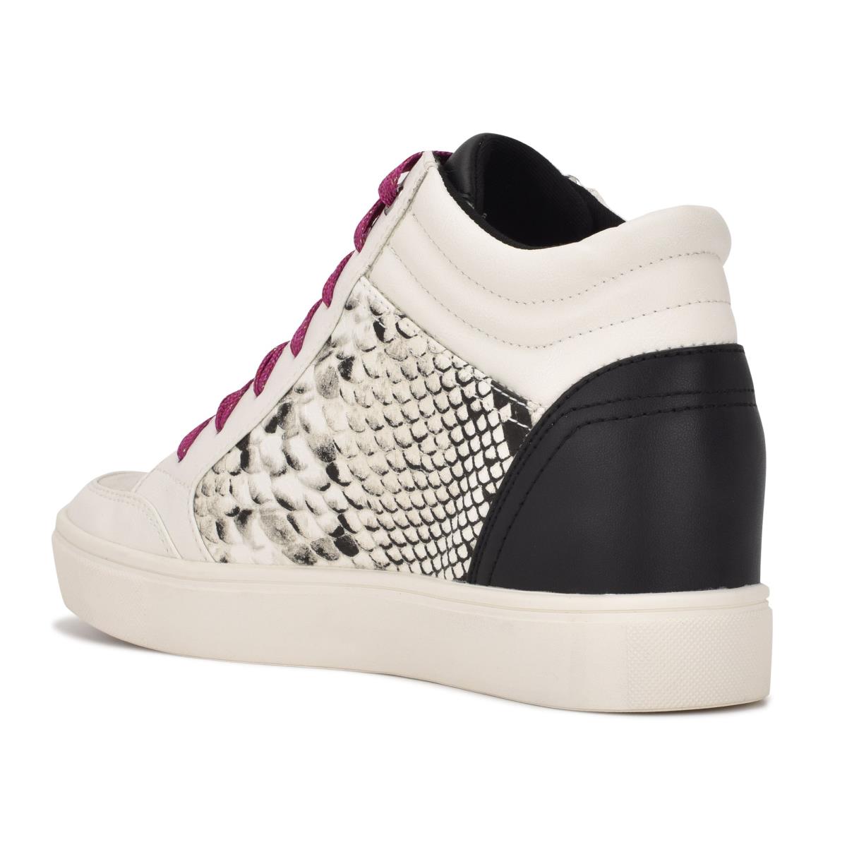 White / Snake Women's Nine West Tons High Top Hidden Wedge Sneakers Sneakers | TRKZ85764