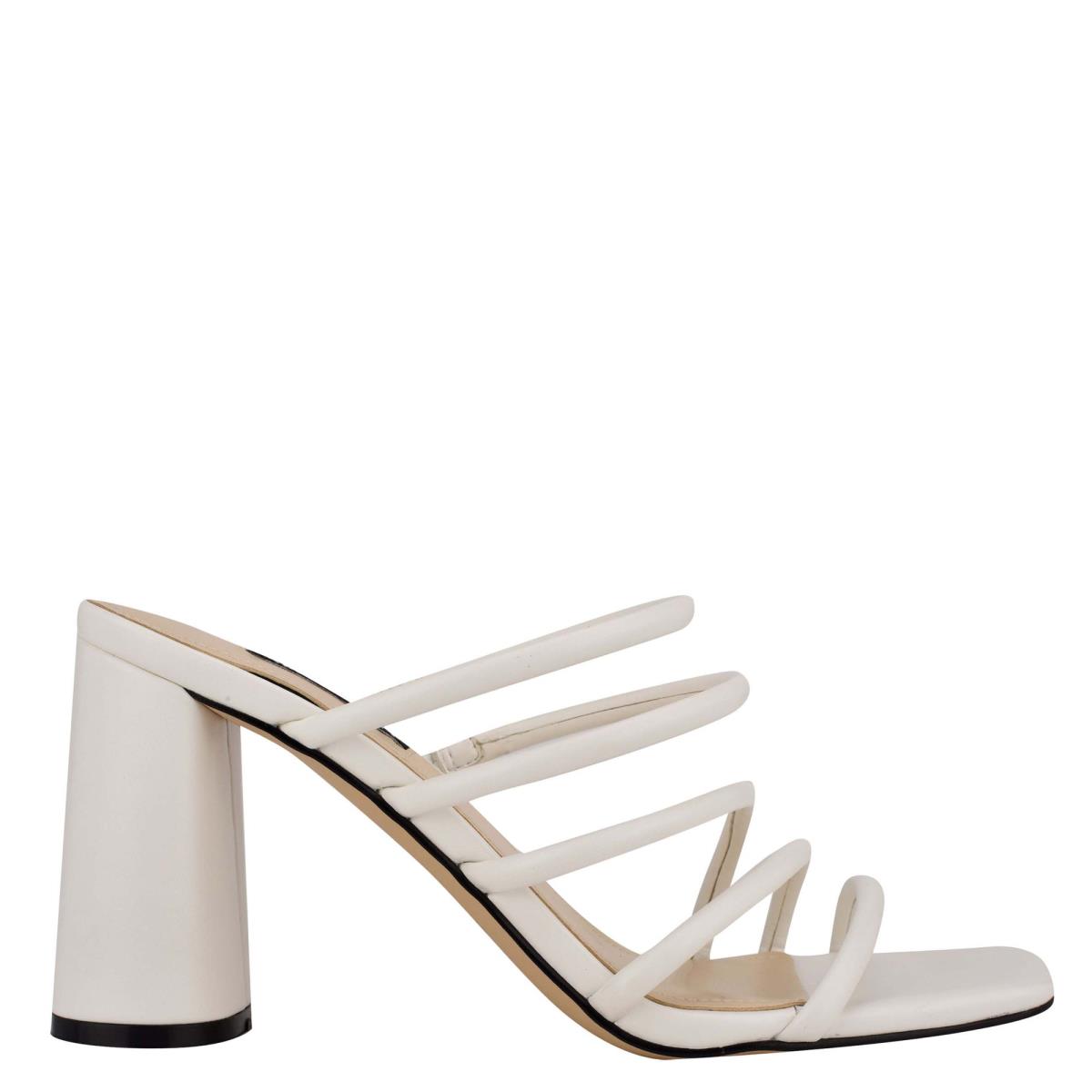 White Women\'s Nine West Girlie Block Heel Slide Sandals | BUQL56914