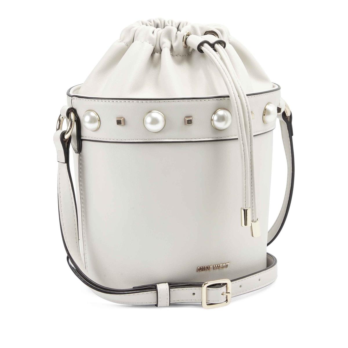 White Women's Nine West Laylin Drawstring Bucket Crossbody Bags | OSNR63485