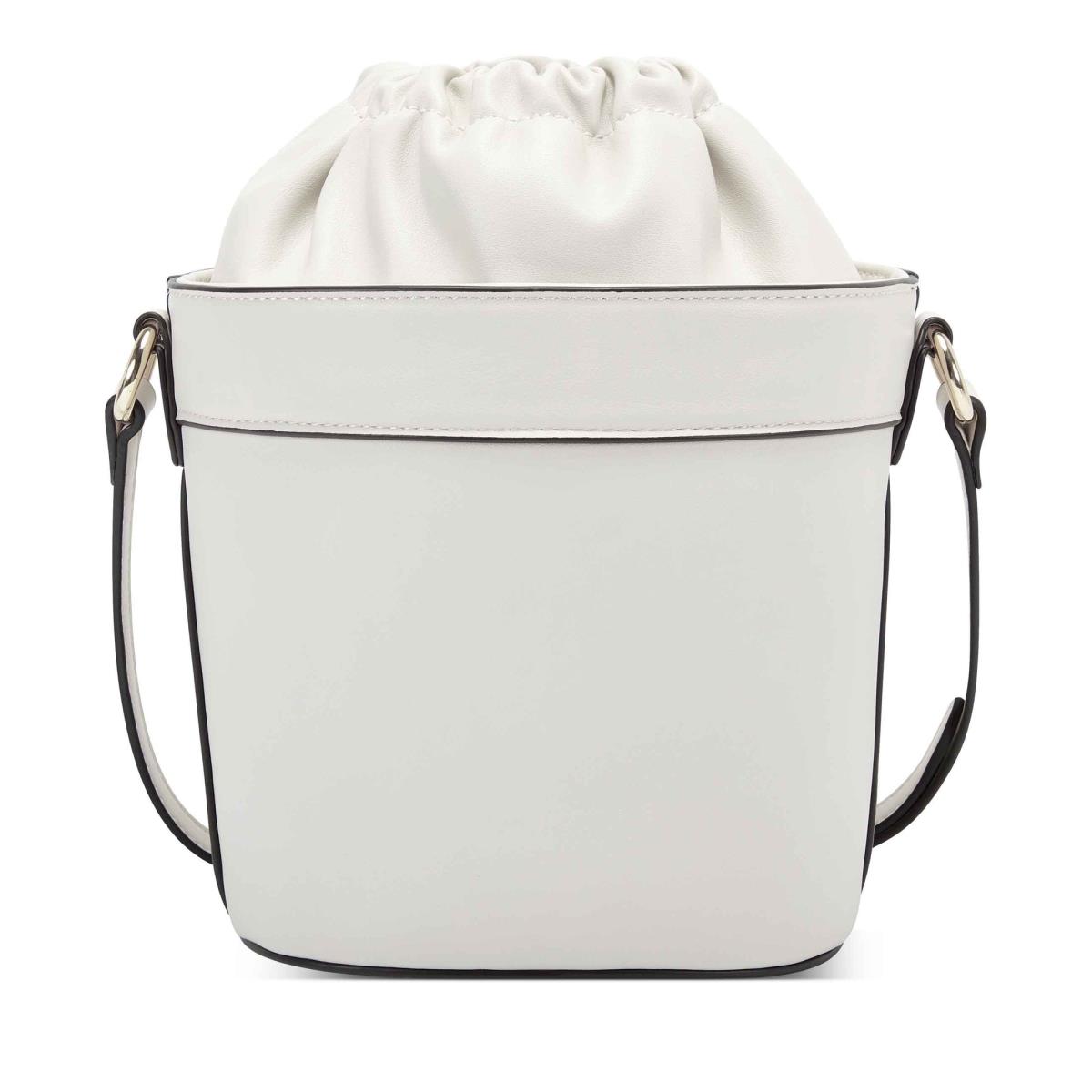 White Women's Nine West Laylin Drawstring Bucket Crossbody Bags | OSNR63485