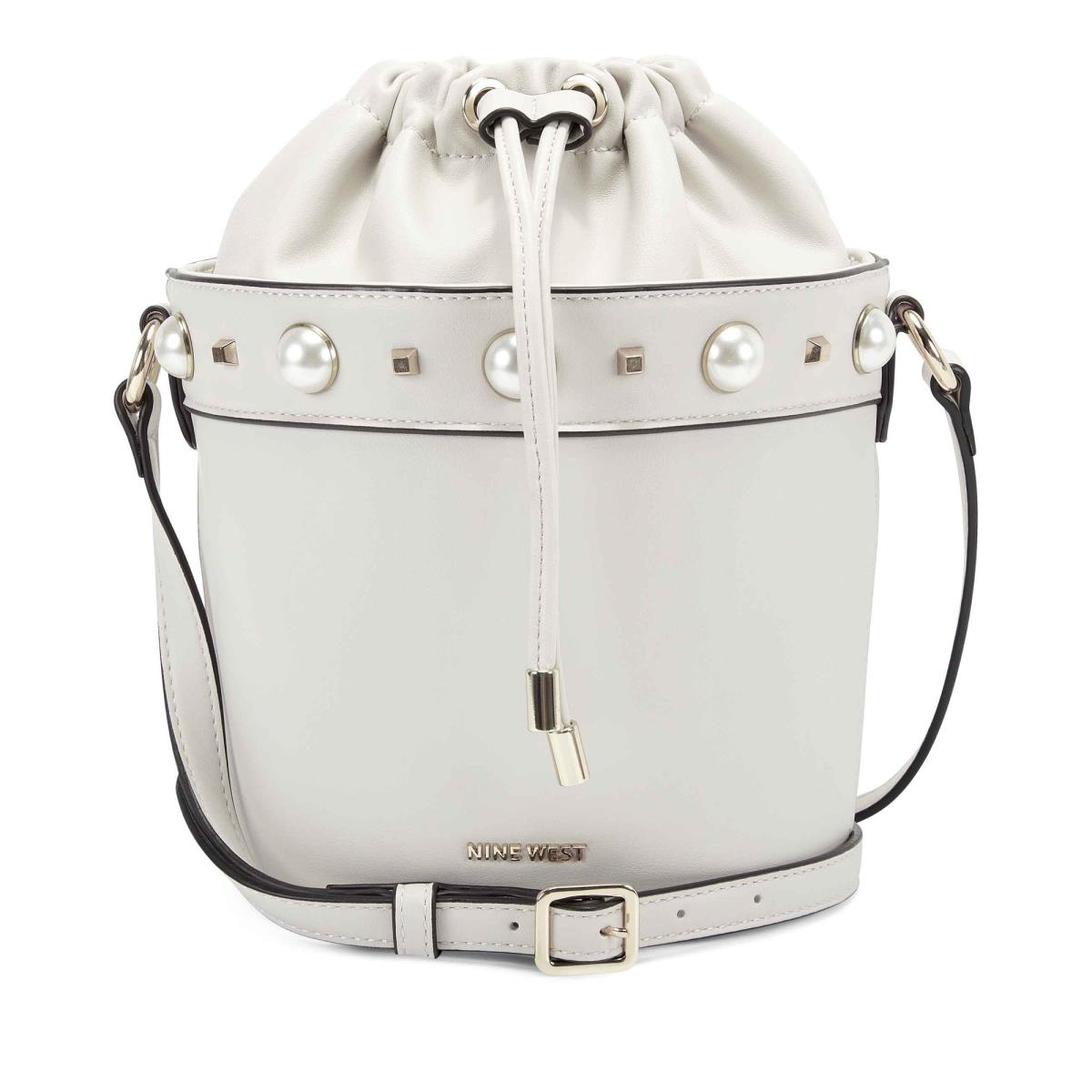 White Women\'s Nine West Laylin Drawstring Bucket Crossbody Bags | OSNR63485