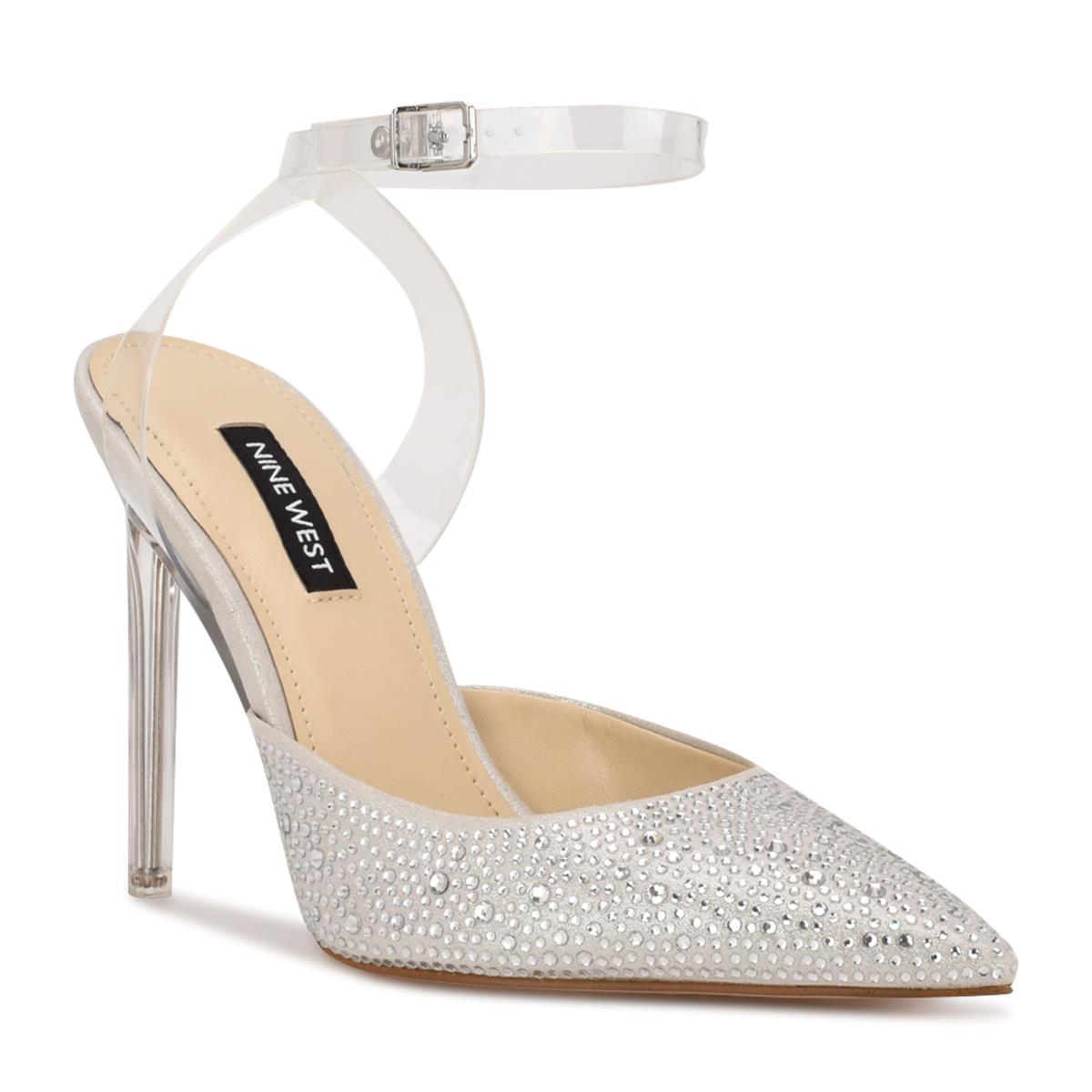 White Women's Nine West Sparkel Ankle Strap Pumps | NSGC34879