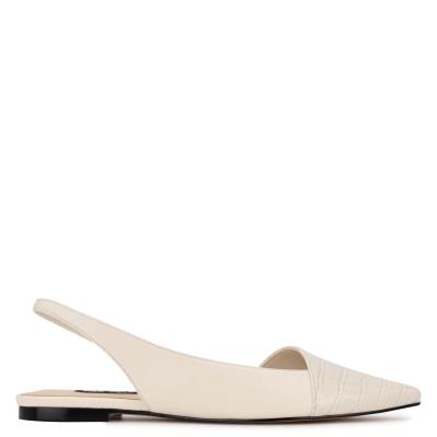 Beige / Cream Women's Nine West Beads Slingback Pointy Toe Flats | MXGI68297