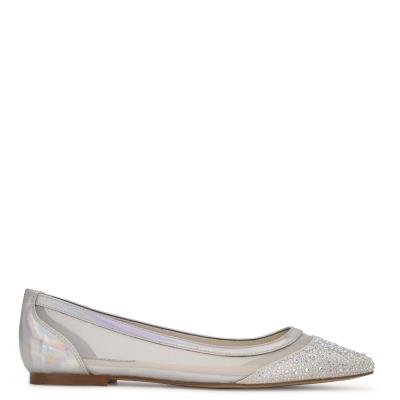 Beige / Silver Women's Nine West Bogus Pointy Toe Ballet Flats | IHXD59784