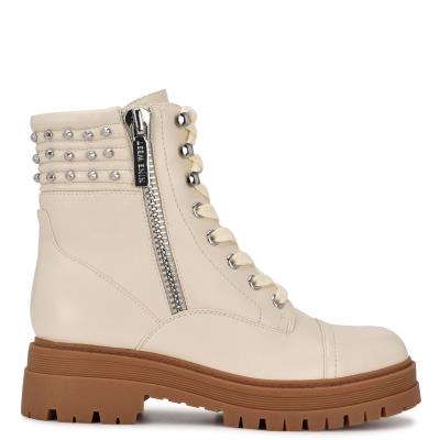 Beige Women's Nine West Pimmz Lug Sole Boots | ETSX08967