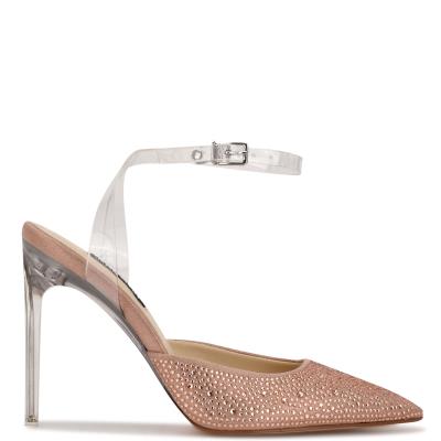 Beige Women's Nine West Sparkel Ankle Strap Pumps | CSPG63915