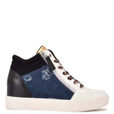 Black / Blue Women's Nine West Tons High Top Hidden Wedge Sneakers Sneakers | HNLM72104