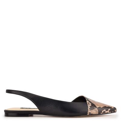 Black / Snake Women's Nine West Beads Slingback Pointy Toe Flats | QJUA24689