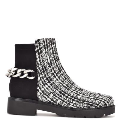 Black / White Women's Nine West Talles Lug Sole Booties | TEZG67341